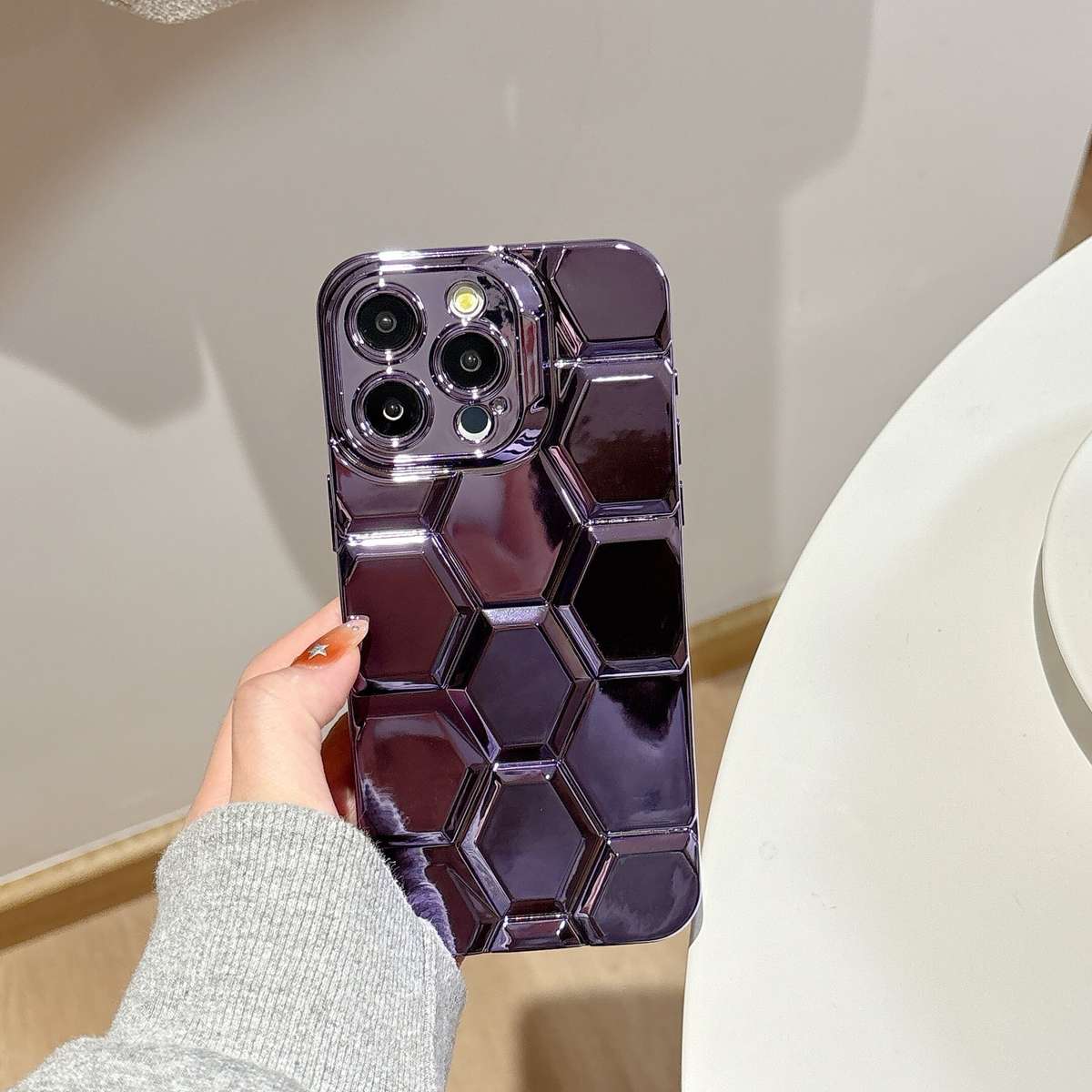 1Pc Golden For iPhone 14 Plus Textured Phone Case