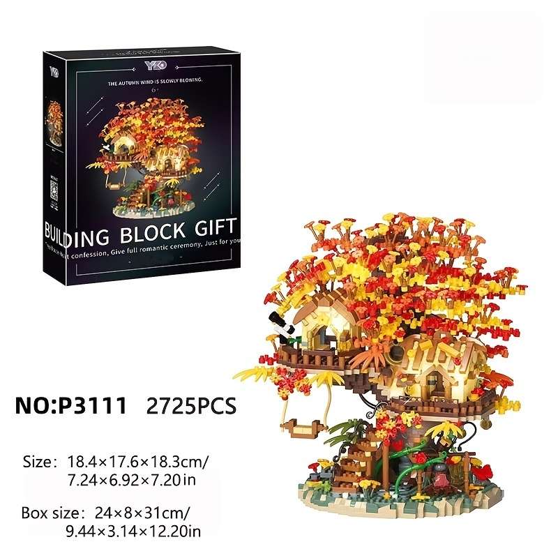 Building Toy Architectural Model Toy Set Style Autumn Forest Tree House  No String Lights