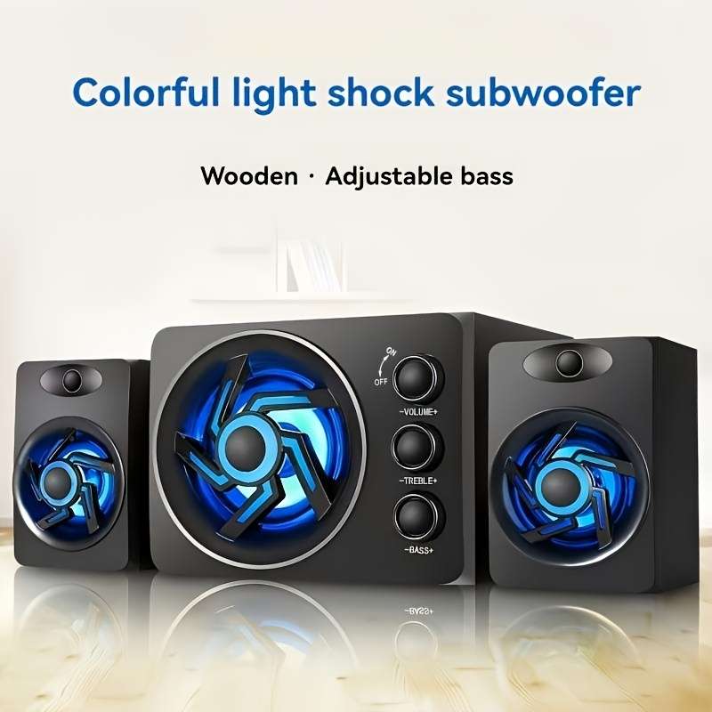 Speaker Items 3 In 1 Black Wooden Wired Speaker 1 Main Speaker  2 Auxiliary Speakers