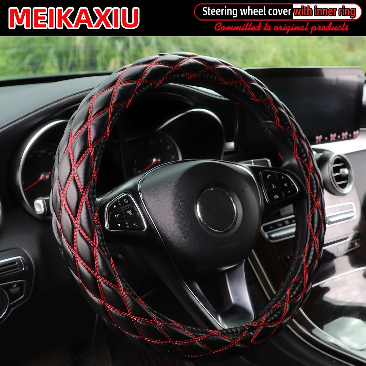 Car Steering Wheel Cover Black Blue Model 36Cm(14.17Inch)/38Cm(15Inch)