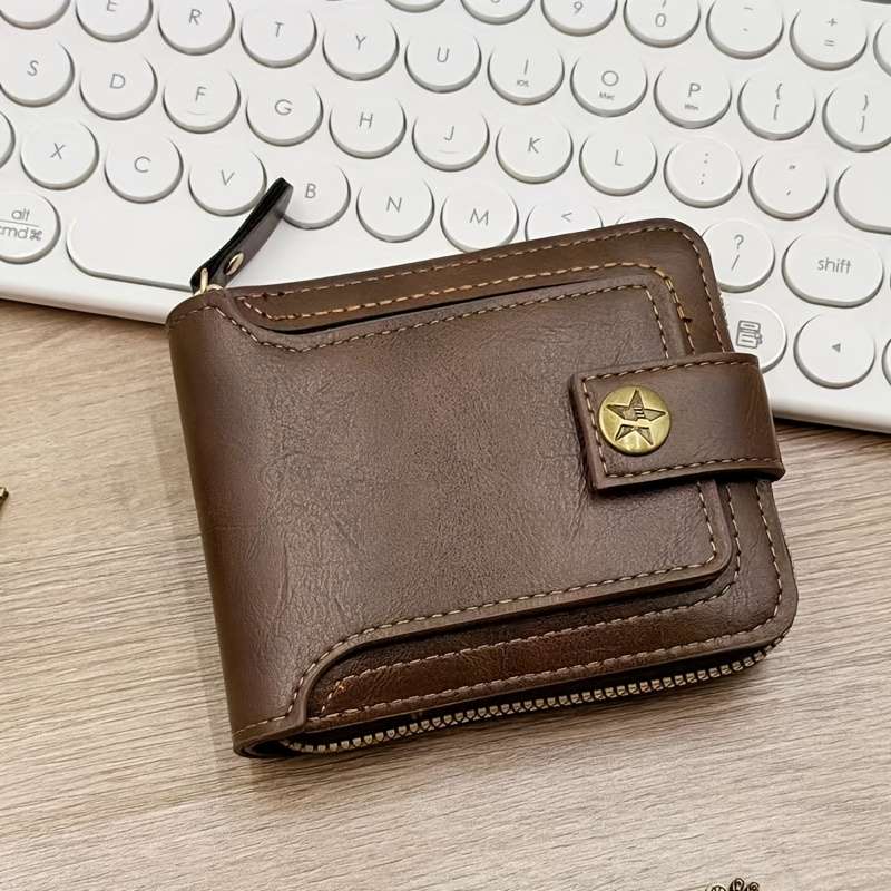 Sleek Faux Leather Wallet With Tree Patterncompact Zippered Credit Card Holder Coin Purse