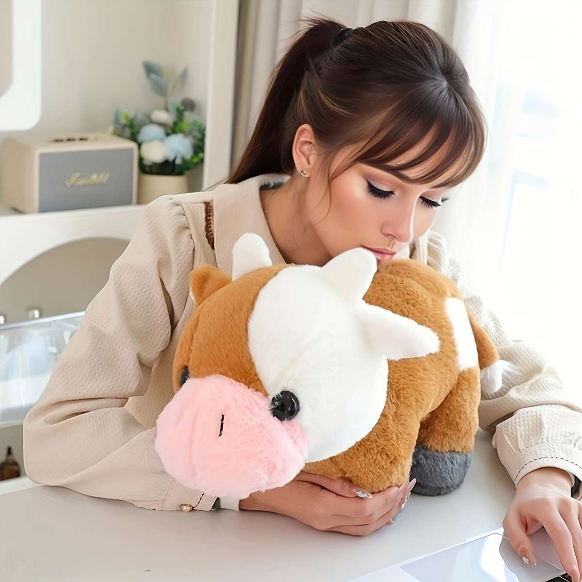 Plush Toyss color White Ranch Cow Figurine size S 32cm