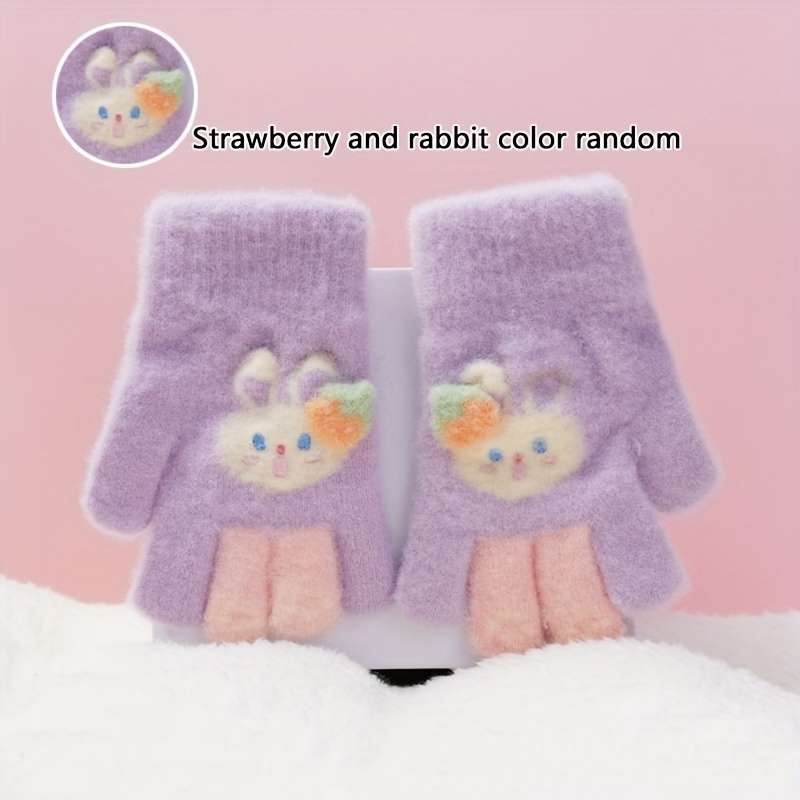 Winter Gloves Color Rabbit Fruit Gloves To Pink