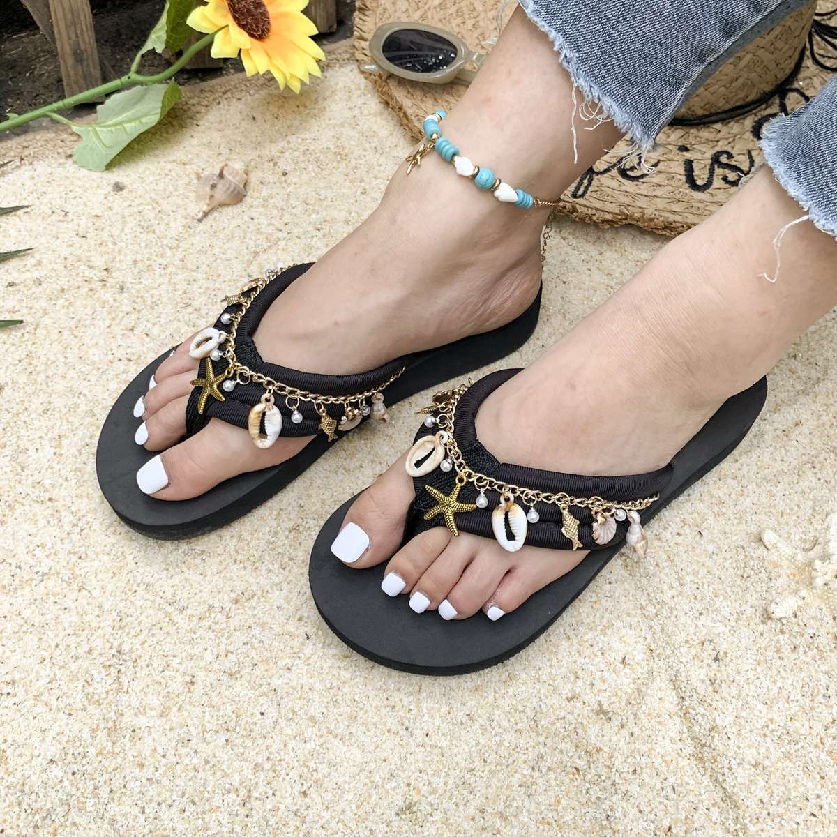Ladies Summer Flip Flops Black Uk 7
