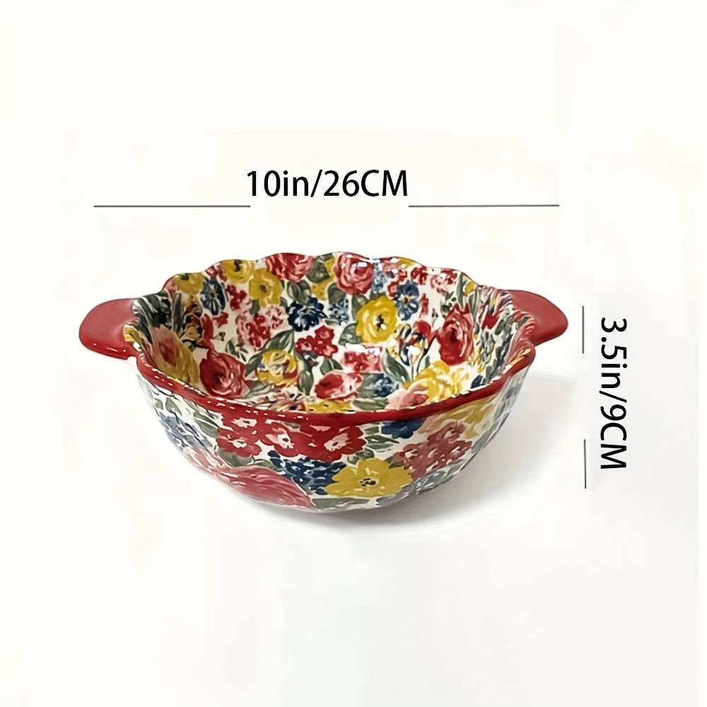 Bowl Style Peony Flower  9.5Inch Doublehandled Soup Bowl