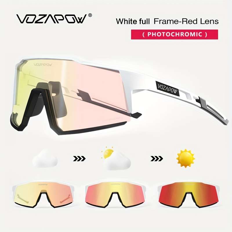 Cycling Glasses Color White Frame Photochromic Red