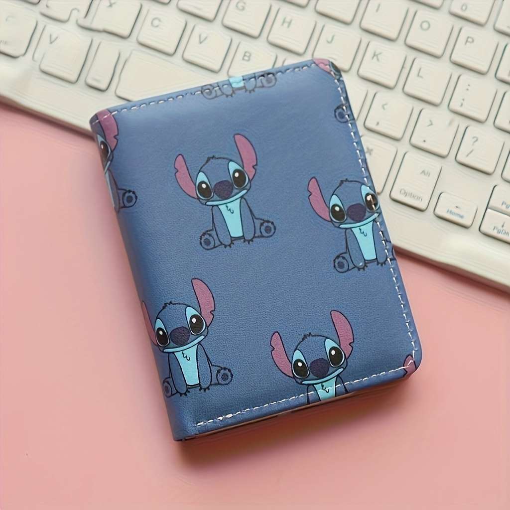 Disney Stitch Bifold Wallet Unisex Casual Style Short Zipper Multi-Card Slots Blue Fun P