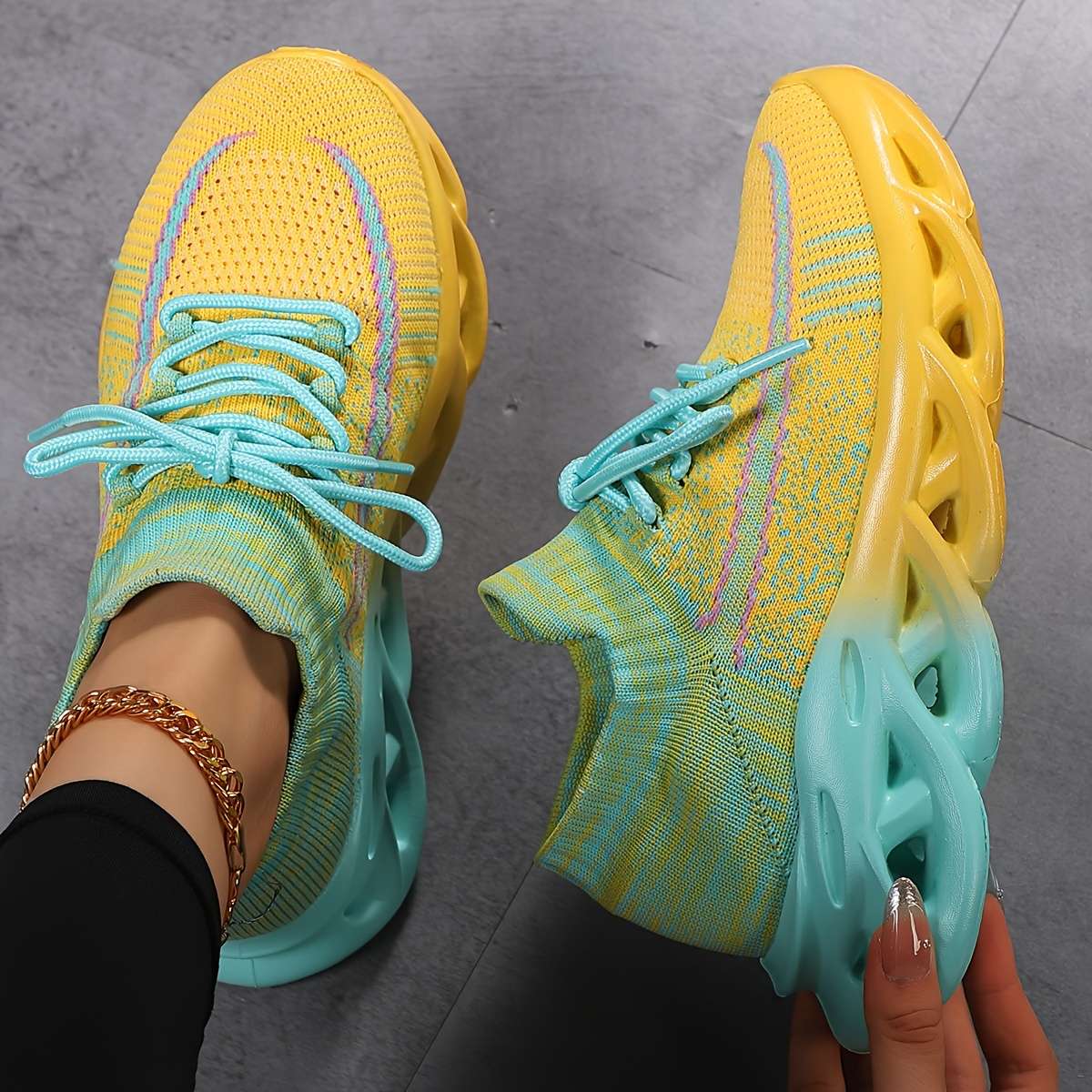 Women S Sneakers Color Gradient Green Sizeuk 8