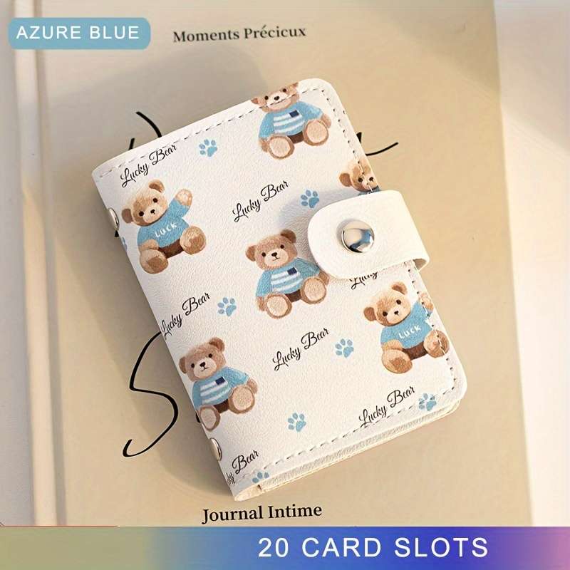 Cute Bear Design Women'S Credit Card Walletcompact With Multiple Slots Id Drivers License Hol