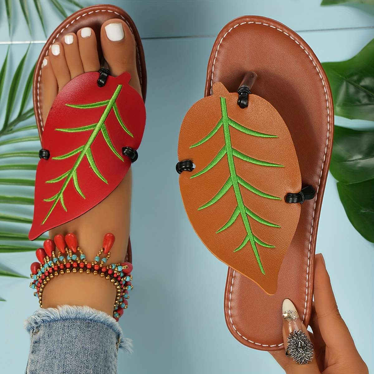 Ladies Summer Flip Flops Red-Gray Uk 7