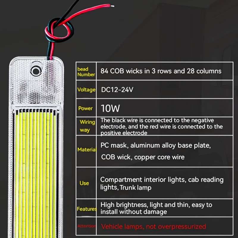 2pcs Car Reading Light COB High-brightness thin 12V 24V LED Cabin Interior Light Dome