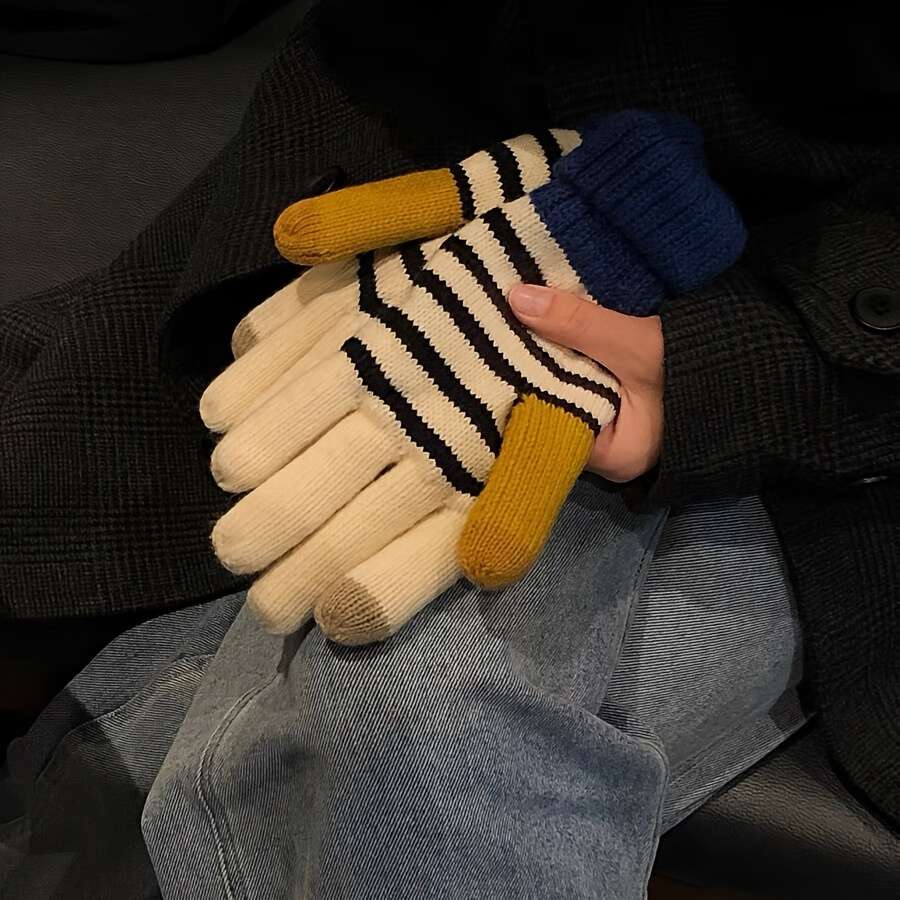 Gloves Color Striped White Sizeone-Size