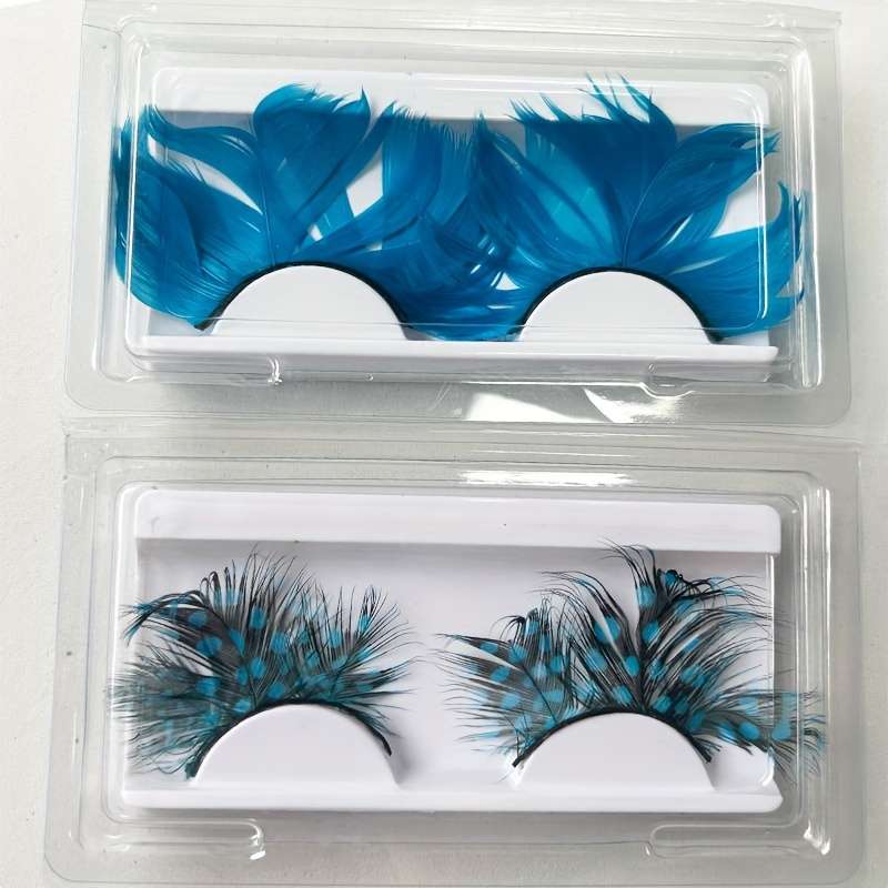 2 Pairs Wispy False Eyelashes Color Spotted Blue Add