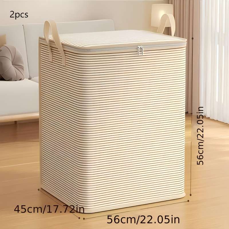 2Pcs Large Capacity Durable Fabric Organizer Clothes 2 Pack Gray Stripe Beige