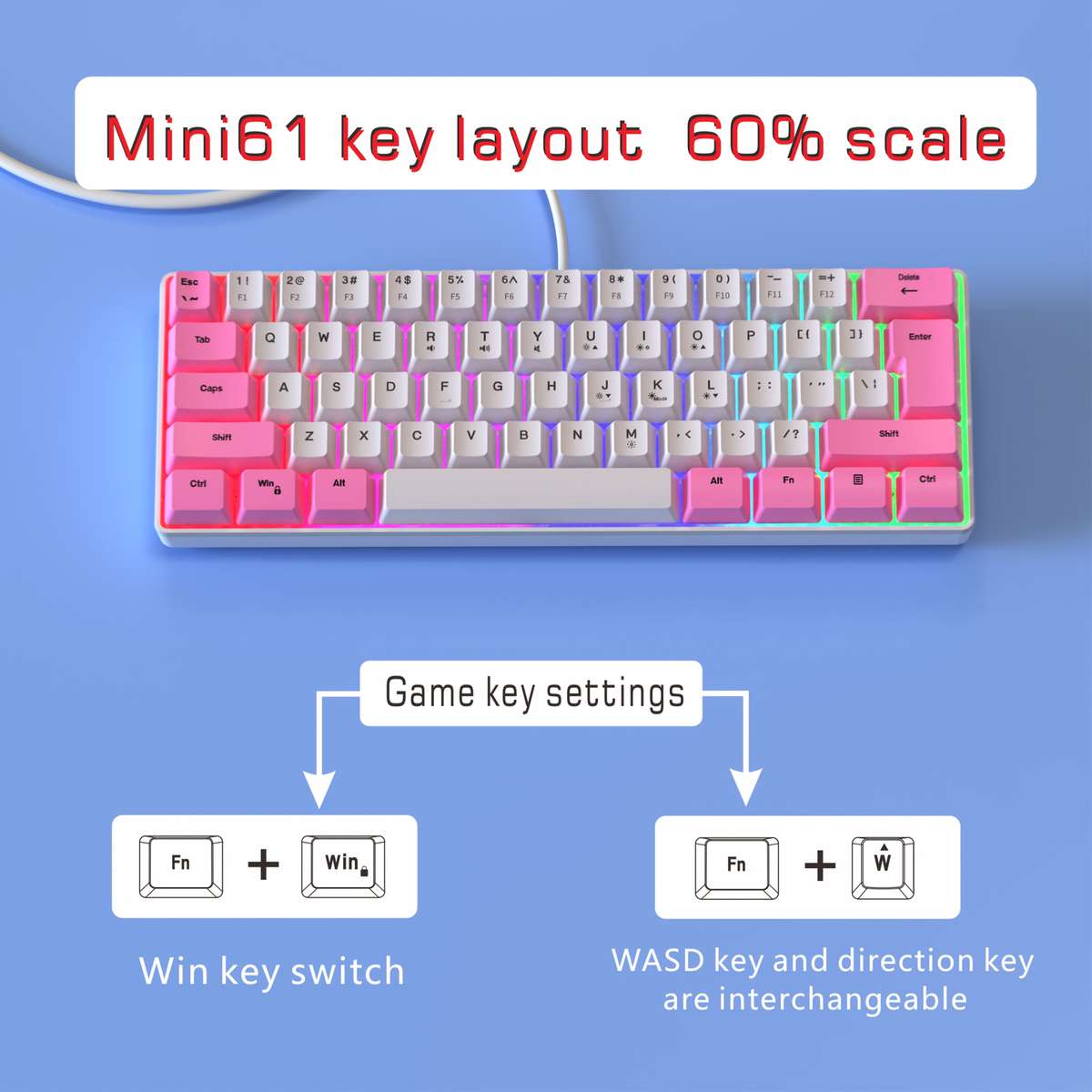 Keyboard Color Backlit keyboard   white  add  pink