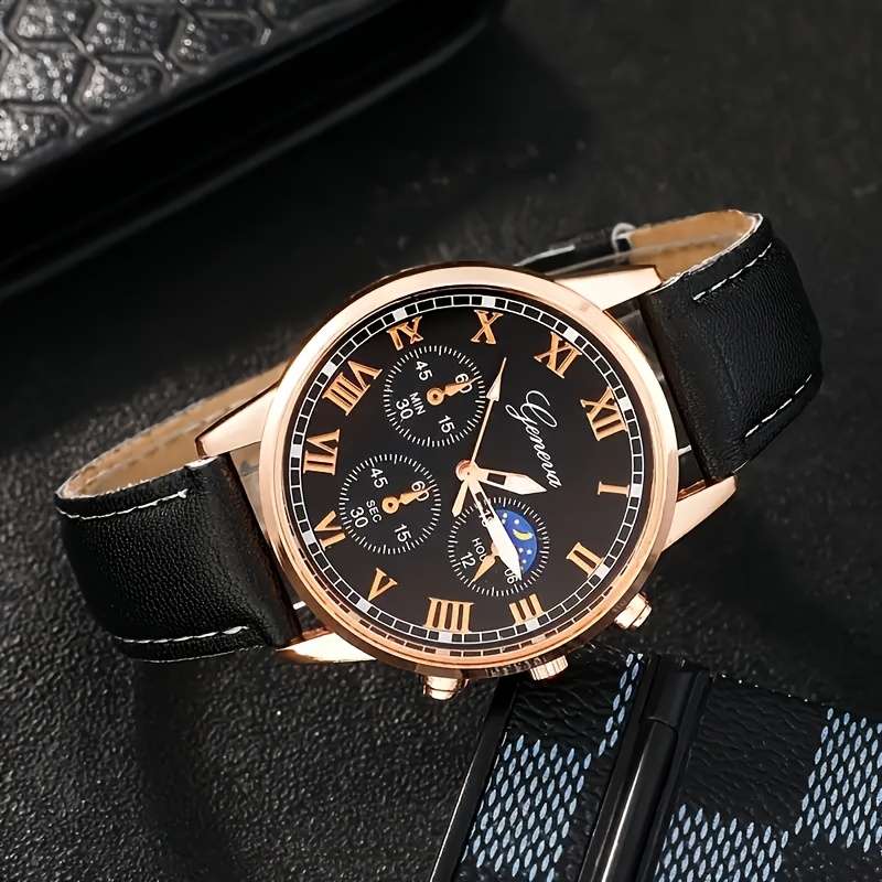 6Pcs Brand New Set Of Men Stylish Quartz Watches Featuring Simulated