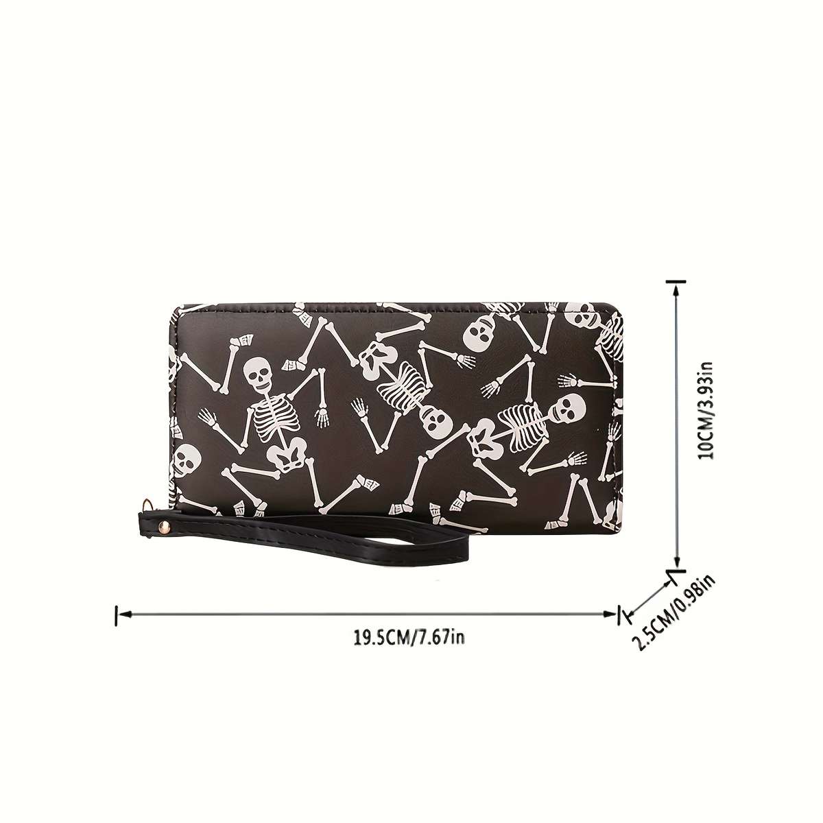 Edgy Chic Gothic Skull Print Womens Wallet Stylish Large Capacity Zipper Closure Multi-Ca