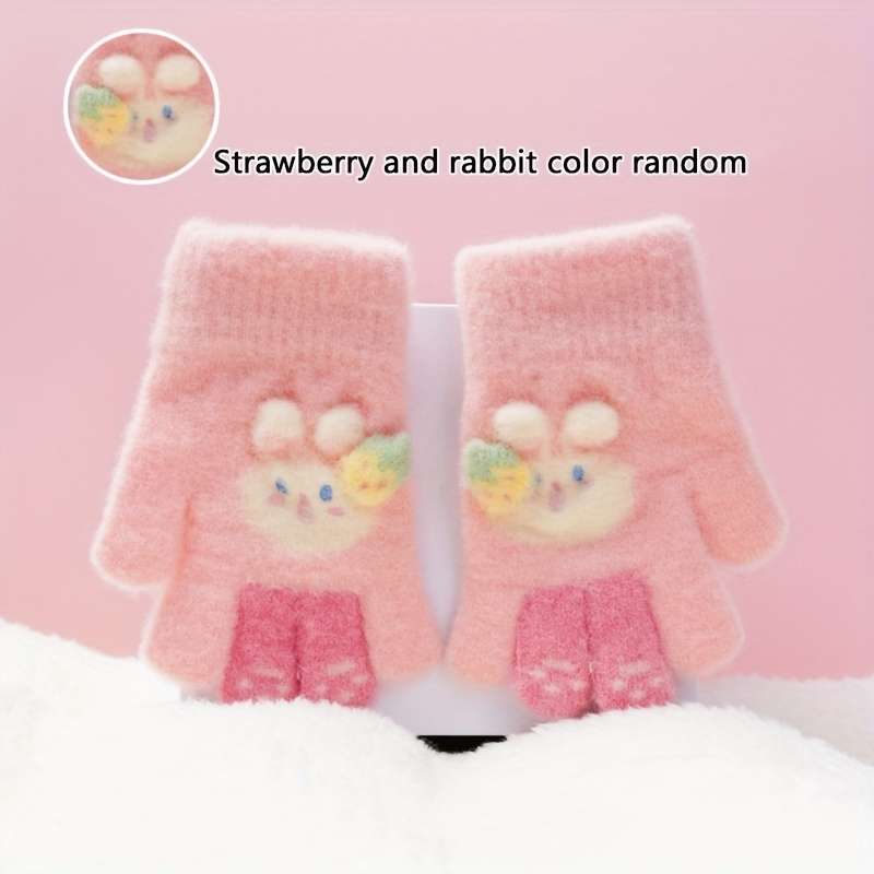 Winter Gloves Color Rabbit Fruit Gloves To Pink