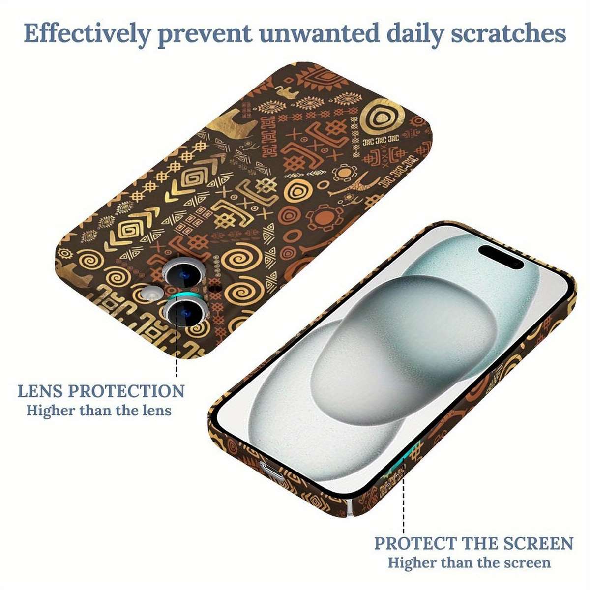 1Pc White For iPhone 15 Pro Ethnic African Pattern Phone Case