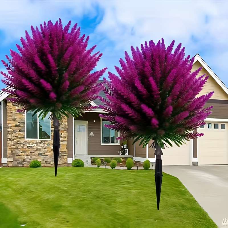 Simulated Flower Style 2Pcs Lavender Shrubs With Ground Plug