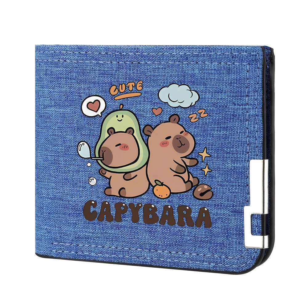 1pc DEABOLAR Cute Capybara Print Canvas Bifold Wallet for Men Lightweight Multi-Function Credi
