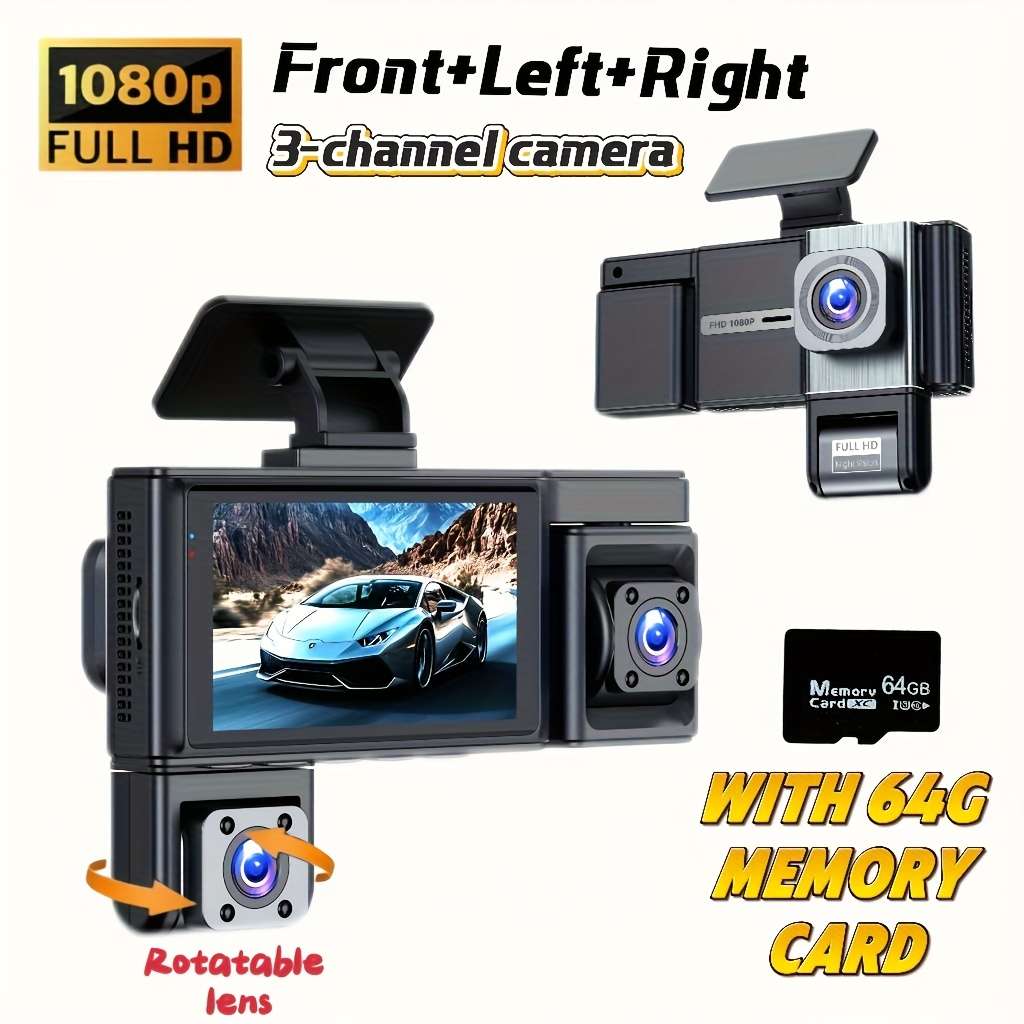 Dashcam Model 3 Cameras  Front Left And Right  With 64Gb Memory Card Included