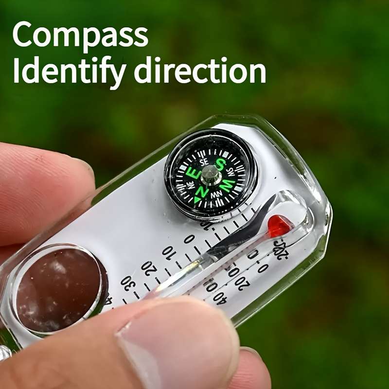 Set Compass Thermometer Magnifying Glass Keychain 4 In 1 Portable Multi