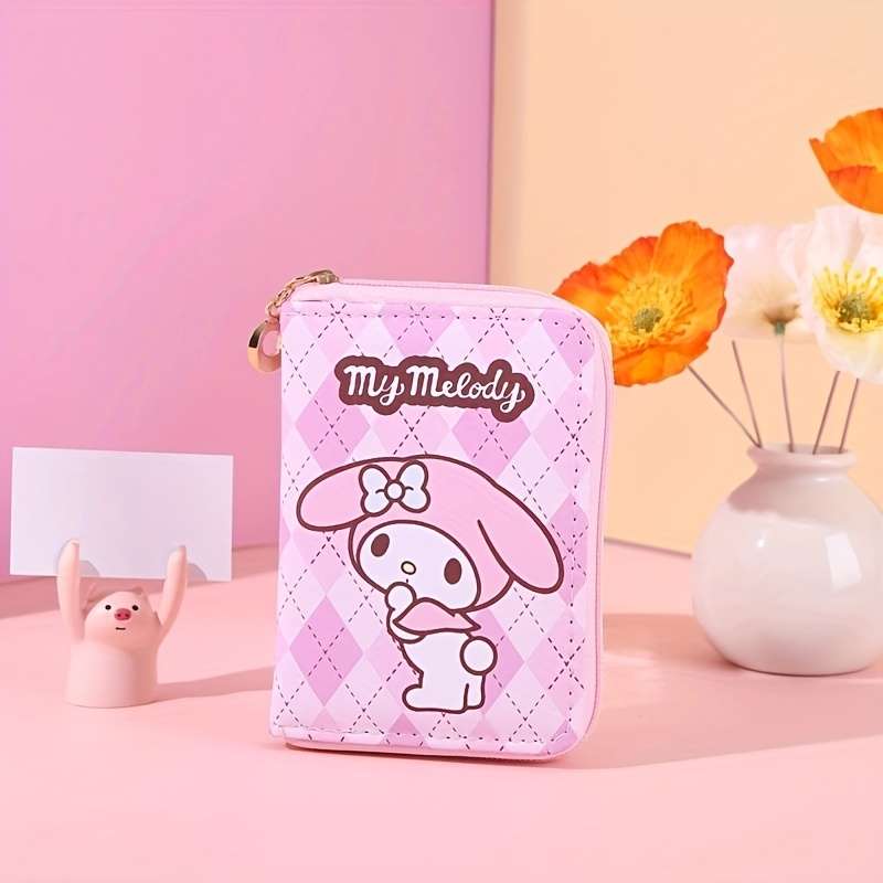 1pc Sanrio Hello Kitty Kulomi Cinnamon Dog Printed Short WalletCute Zipper PU Leather Key and Ca