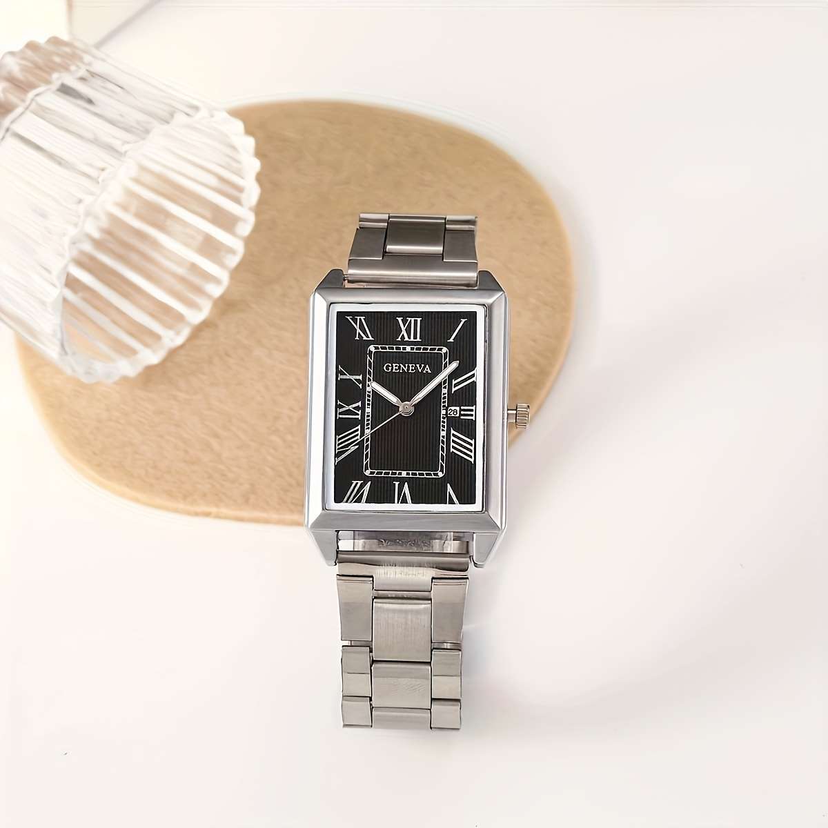 Mens Watch Unique Large Dial Quartz Movement Racing Style Steel Bandcolor Three
