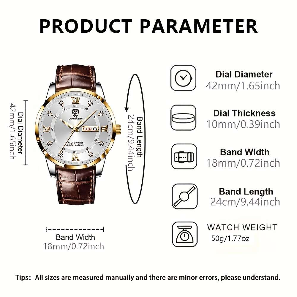 2Pcs Luminous Watch Set Men Luminous Waterproof Pu Leather Quartz Watch