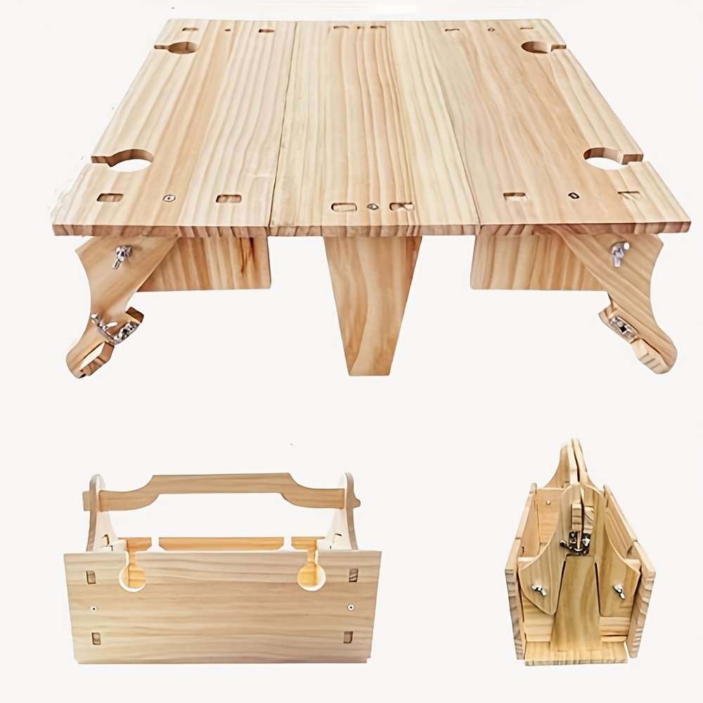 1 Portable 2 In 1 Wooden Folding Table Picnic Basket Convertible Storage Organ