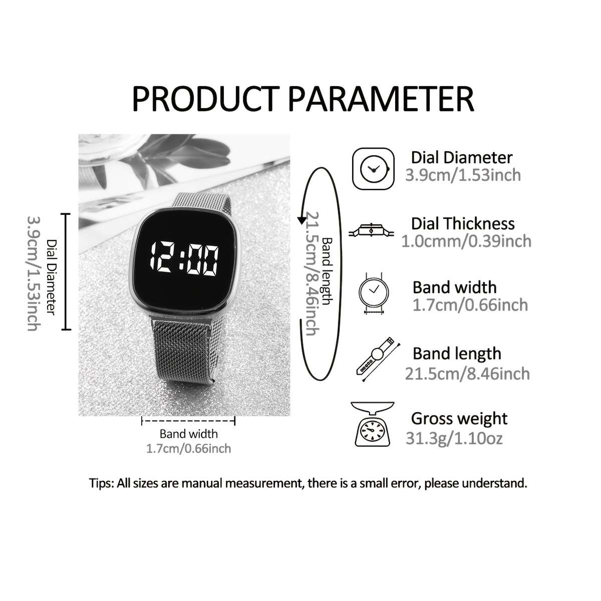4Pcs Men Set Milanese Magnetic Strap Alloy Led Digital Watch Paired