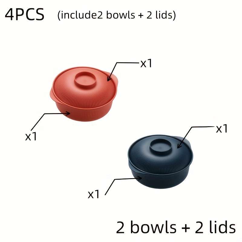 Four Basic Solid-Color Striped Round Casserole Bowls