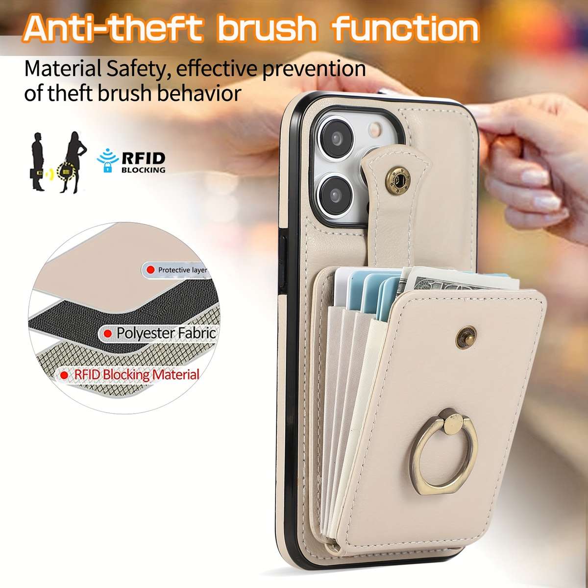 1Pc Beige For iPhone 16e Protective Case Wallet Phone Case