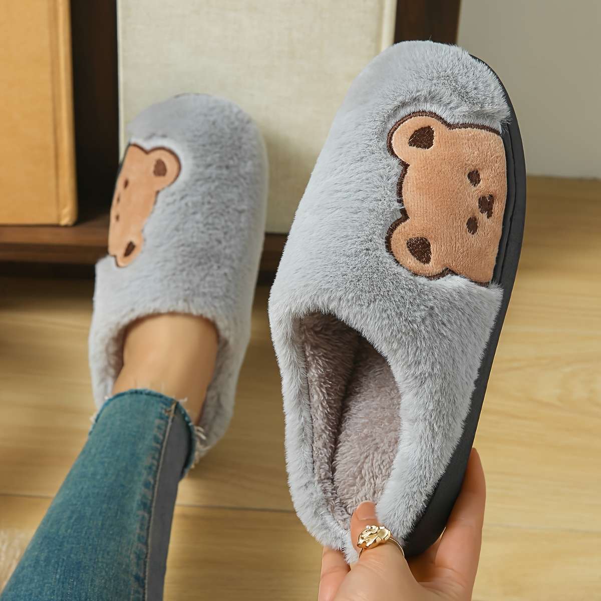 Cotton Slippers Color Grey Sizeuk 6.5-7