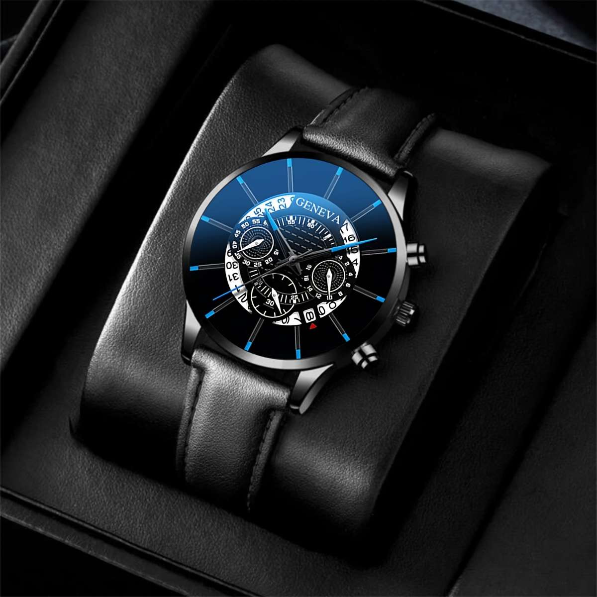 4Pcs Men Quartz Watch With Faux Leather Strap Zinc Alloy Case