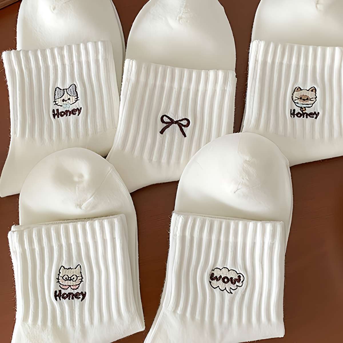 Women S Socks Color White Cartoon 5 Pairs