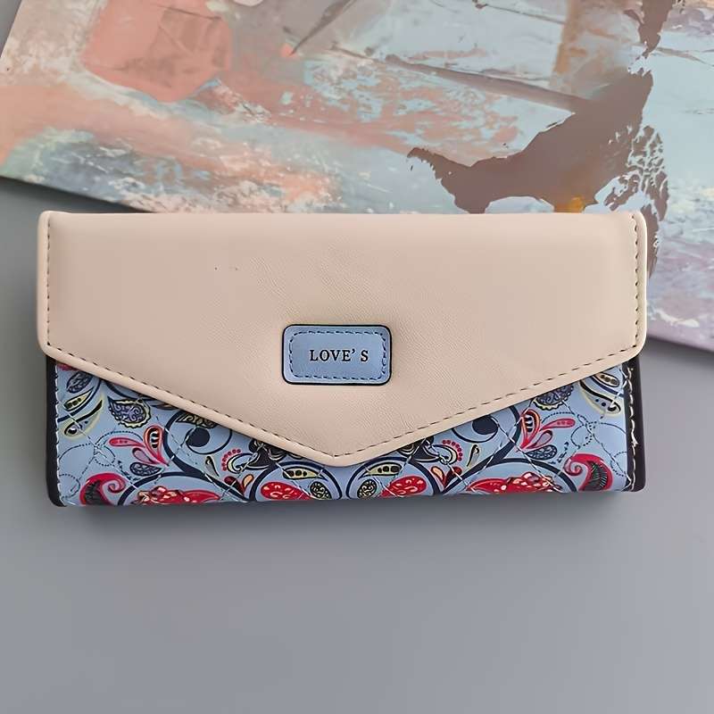Women'S Three-Fold Walletmodern Floral Print With Snap Closure Multi-Compartment Card H