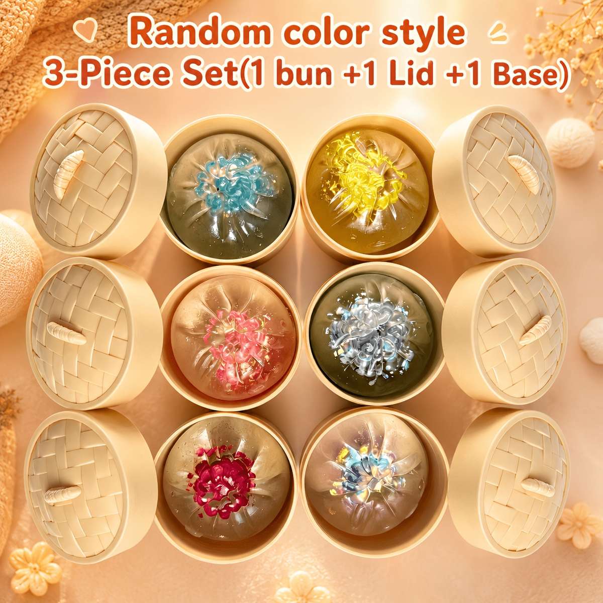 Squeezable Toys Color 3Pc Crystal Steamed Bun Lid Steamer Items 6 Colors Random Shipment