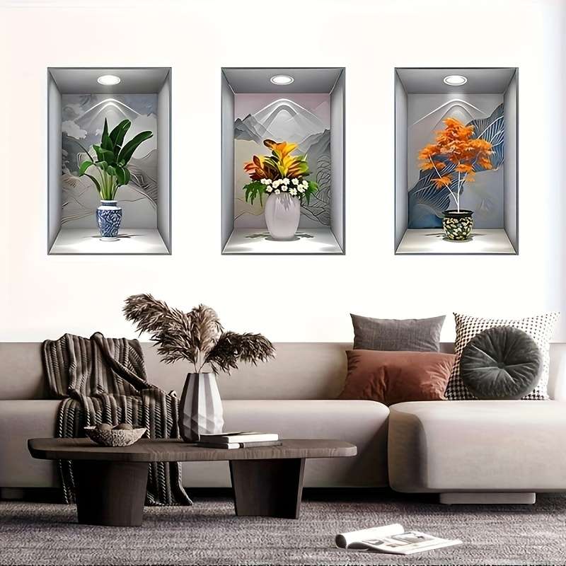 3Pcs Elegant Multi Style Modern Flat Pvc Self Adhesive Stickers Wall Art