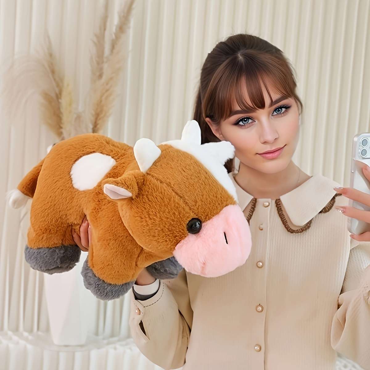 Plush Toyss color White Ranch Cow Figurine size S 32cm