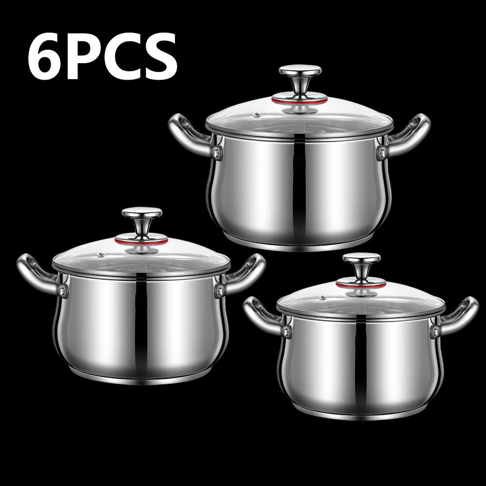 6Pcs Heavy Duty Thickened Royal Classics Cookware Set Stainless