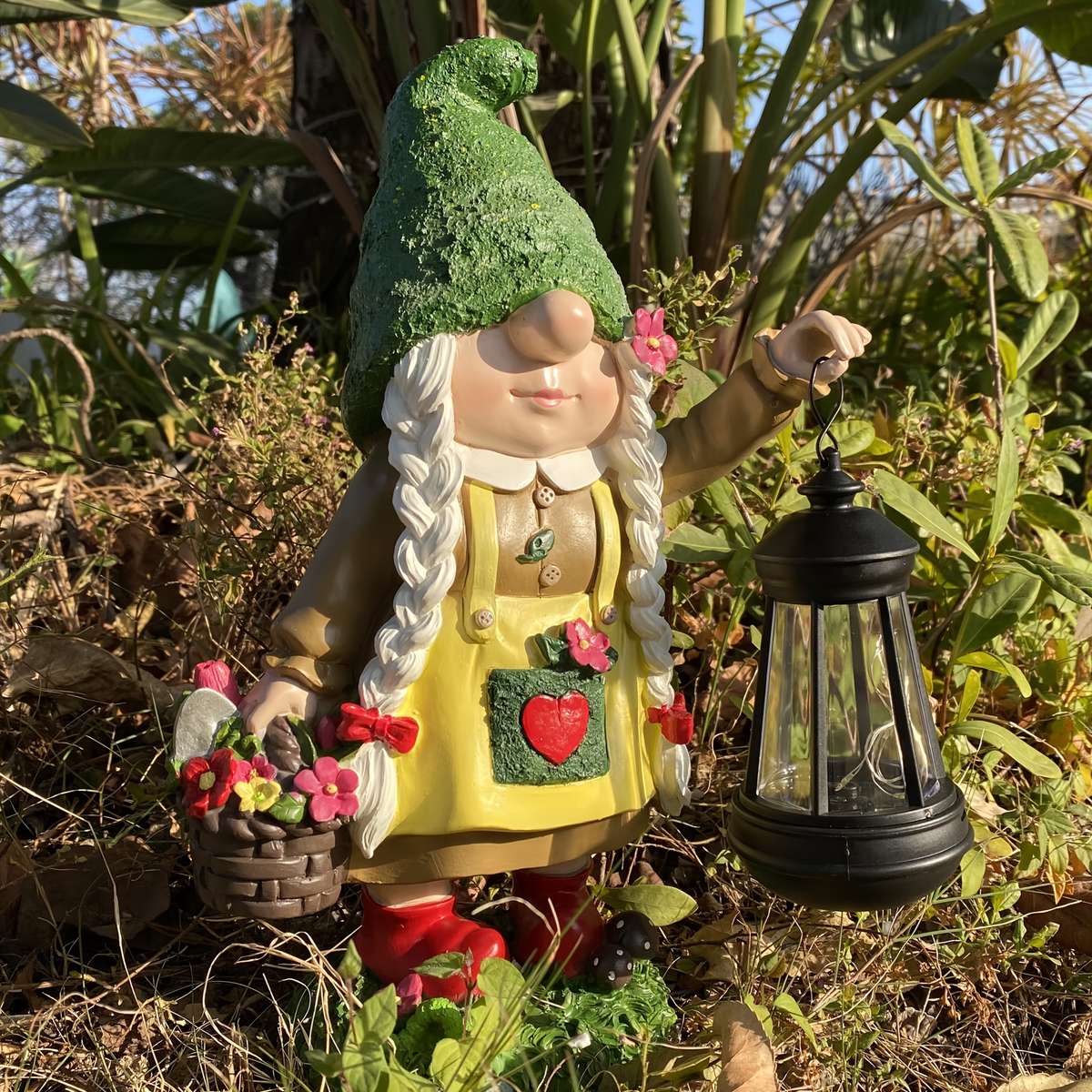 32 51Cm Enchanting Gnome Lantern Garden Statue Solar Powered Indoor Outdoor