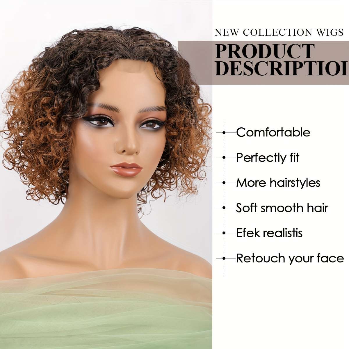 Yellowish-Brown Womens Wigs Hair Length 25.4Cm
