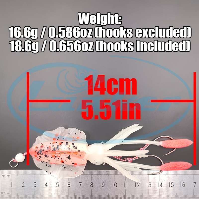 1pc Glow-In-The-Dark Squid Soft Bait for Deep Sea Boat Fishing with Hooks