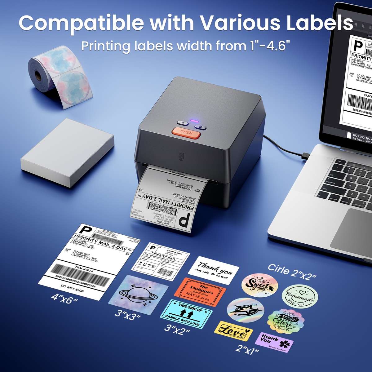 Printer Model Gray Printer  1 Roll Of 10.16X15.24Cm Thermal Labels