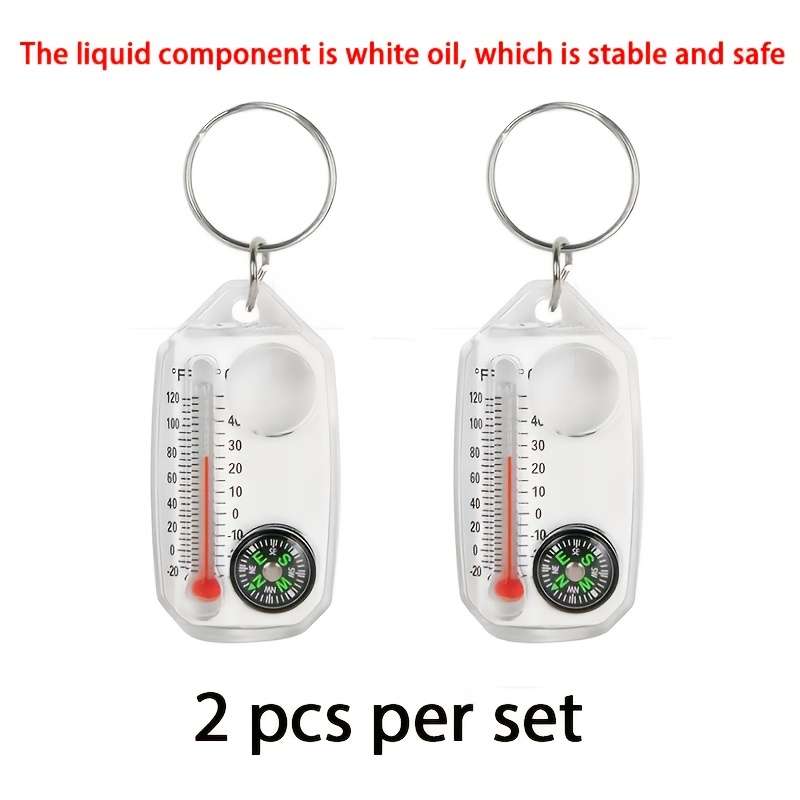 Set Compass Thermometer Magnifying Glass Keychain 4 In 1 Portable Multi