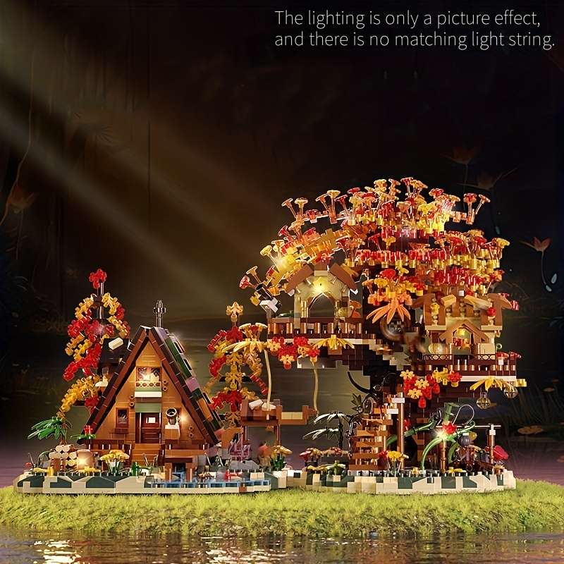Building Toy Architectural Model Toy Set Style Autumn Forest Tree House  No String Lights
