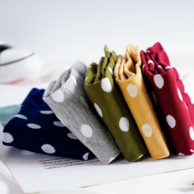 Women S Socks Color Round Dot Mixed Color 5 Pairs Pack Size Onesize