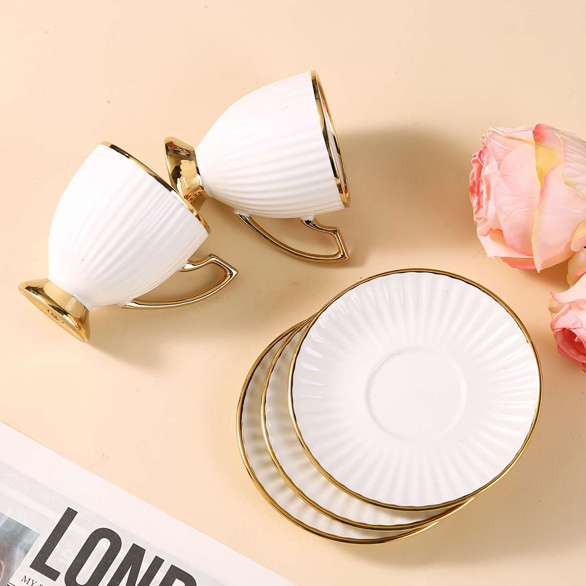Water Cup Color 6 Cup And Saucer Striped Goblet